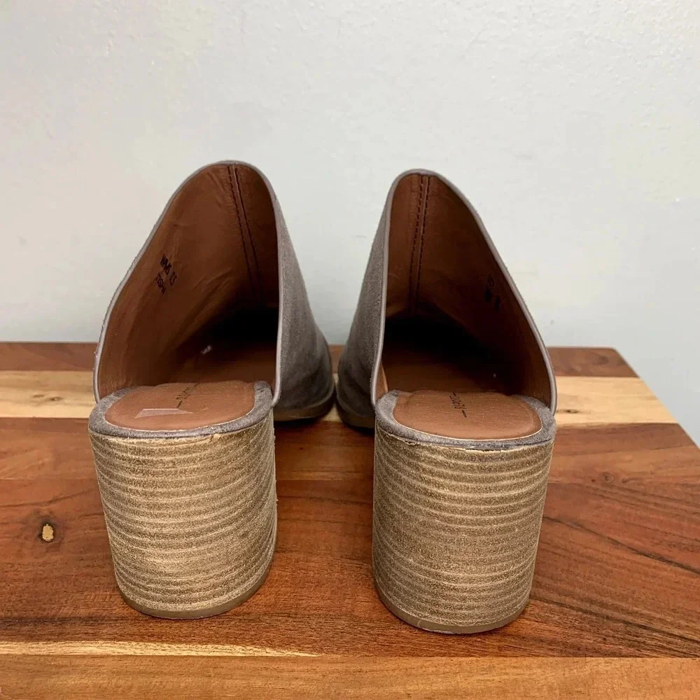 Report Tisha Faux Suede Leather Mules Clogs Pointed Toe Gray Taupe Shoes sz 7.5